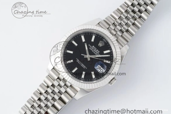 0412 DateJust 41 SS Fluted Bezel KING 1:1 Best Edition 904L Steel Black Stick Dial on Jubilee Bracelet VR EasyCare 2208